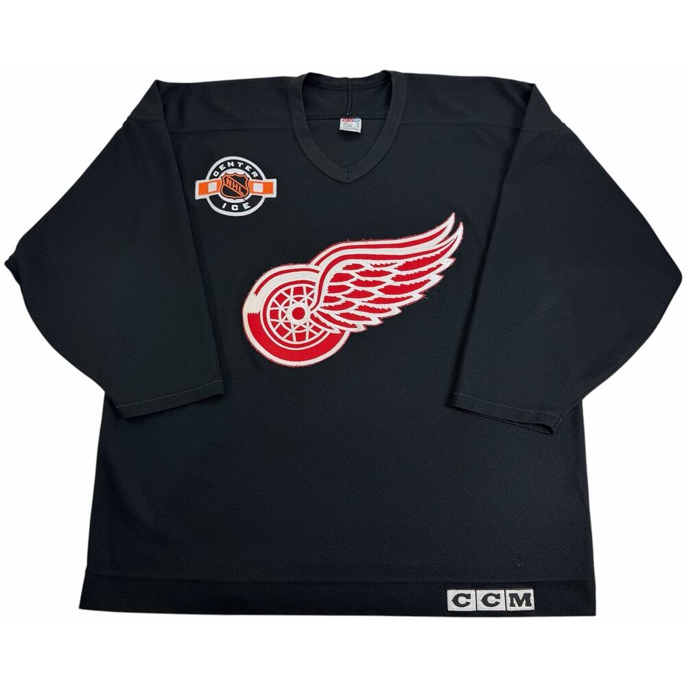 Vintage 90s Detroit Red Wings Black Hockey Ccm Jersey Men's XL Training Practice